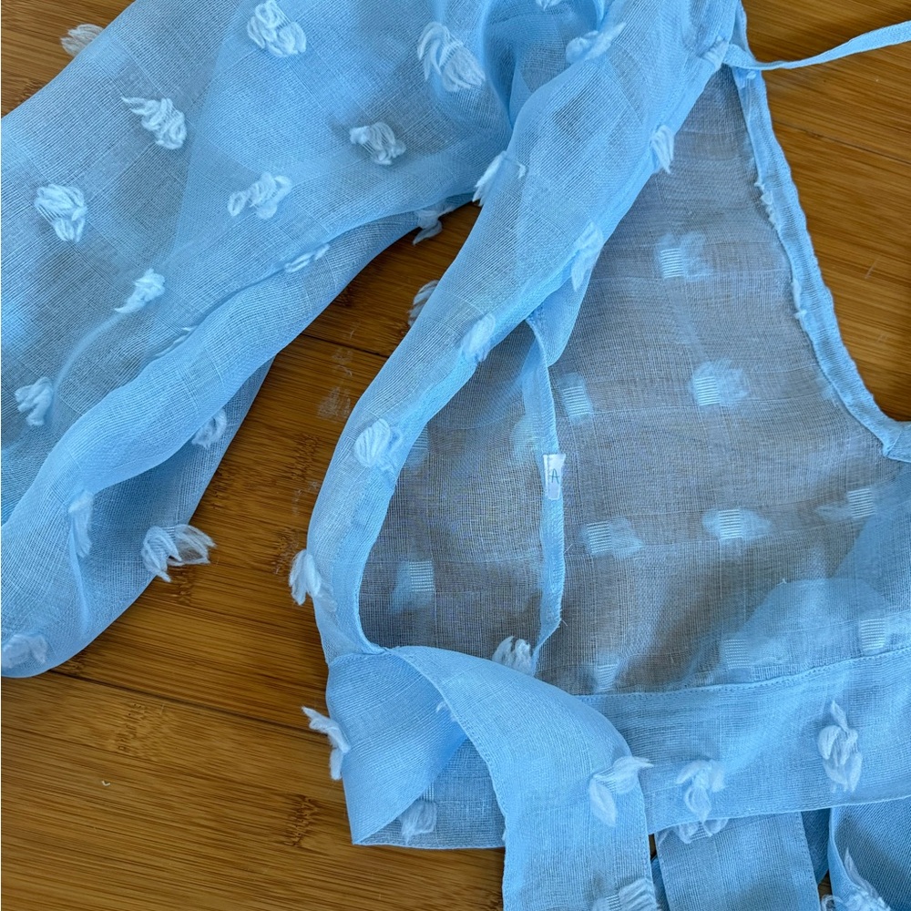 Sky Blue Textured Women's Blouse - Picture 5 of 9